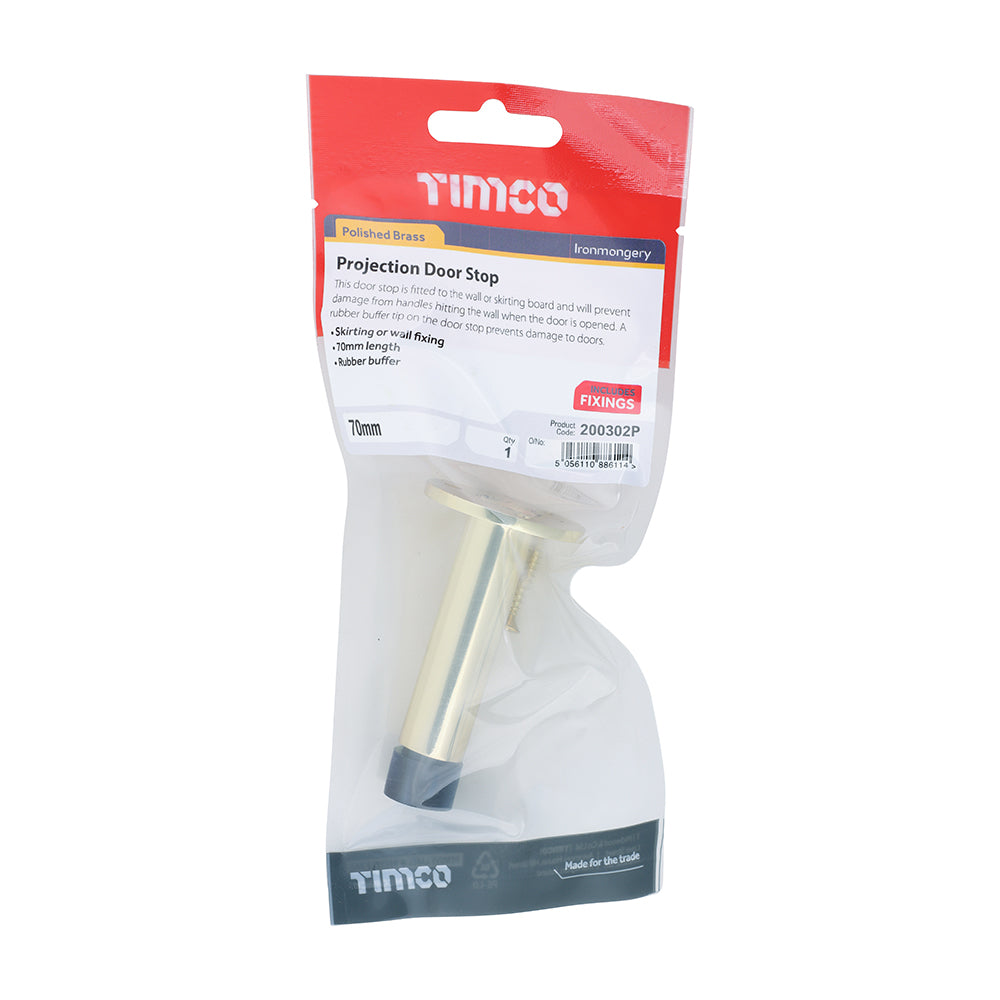 TIMCO Projection Door Stop Polished Brass - 70mm - Image