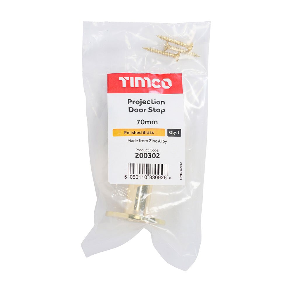 TIMCO Projection Door Stop Polished Brass - 70mm - Image