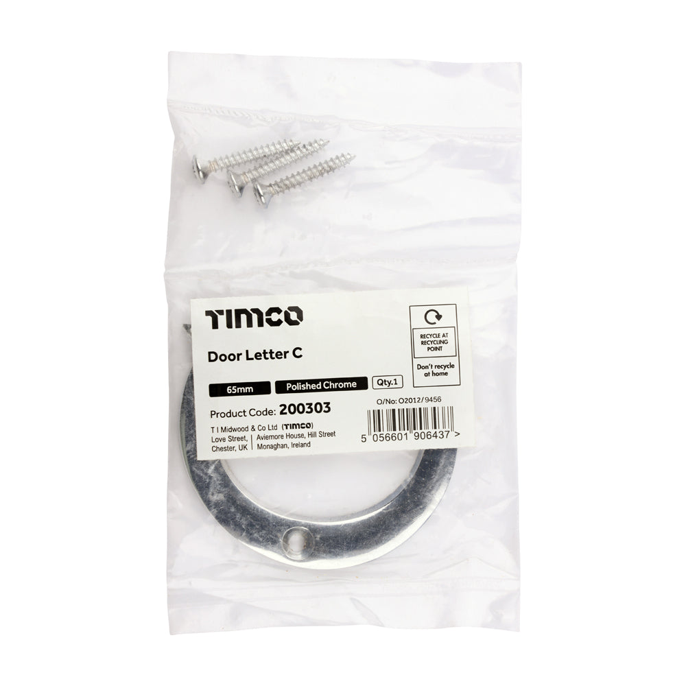 TIMCO Door Letter C - Polished Chrome - 65mm - Image