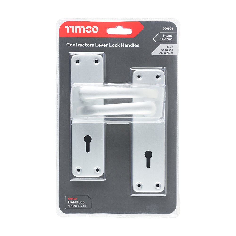 TIMCO Contractors Lever Lock Handles - Satin Anodised Aluminium - 154 x 40 - Image