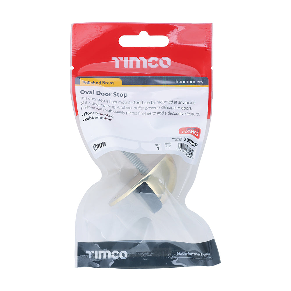 TIMCO Oval Door Stop Polished Brass - 47mm - Image