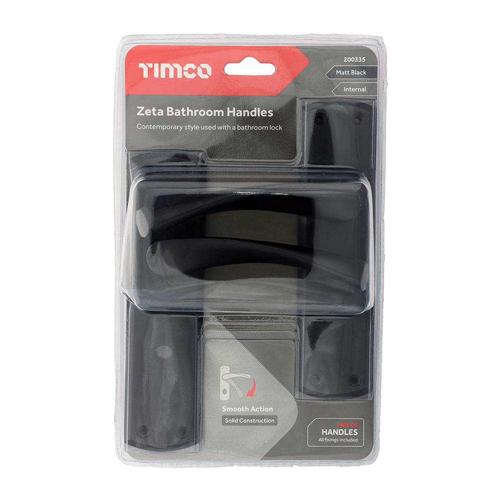 TIMCO Zeta Bathroom Handles- Matt Black - 175 x 45mm - Image