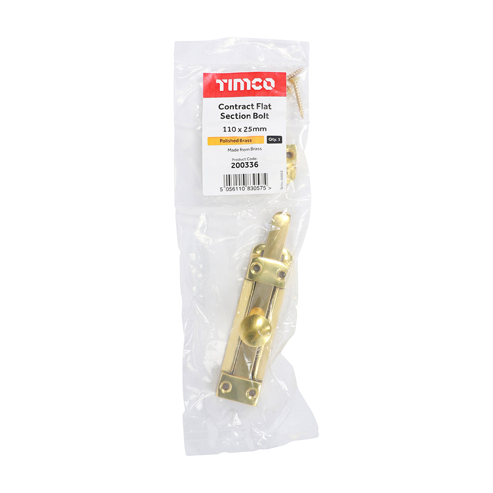 TIMCO Contract Flat Section Bolt Polished Brass - 110 x 25mm - Image