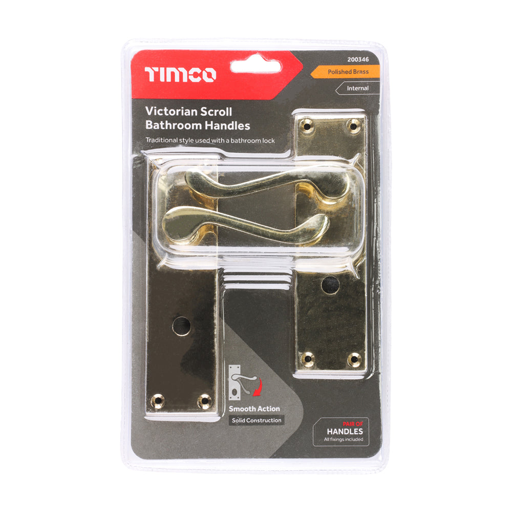 TIMCO Victorian Scroll Bathroom Handles - Polished Brass - 152 x 42 - Image