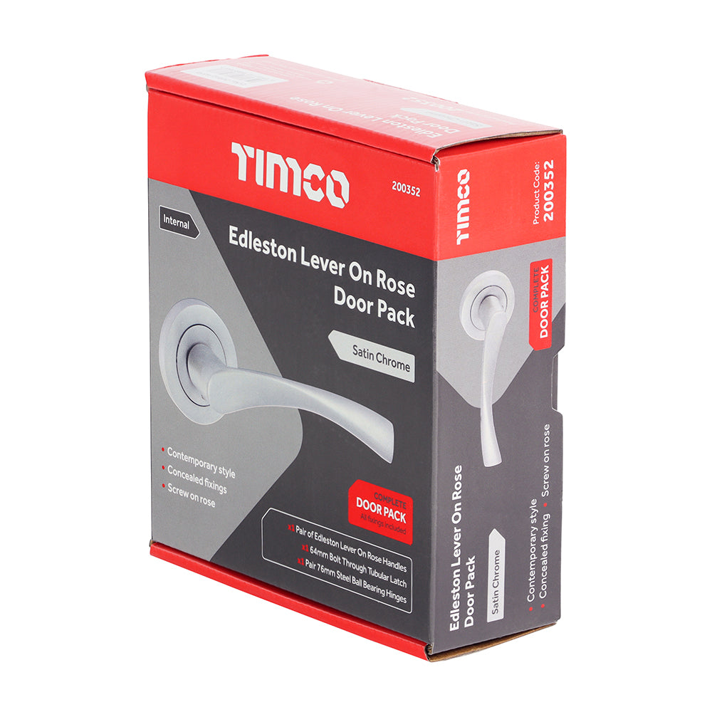 TIMCO Edleston Lever On Rose Internal Door Latch Pack - Satin Chrome - Mixed - Image