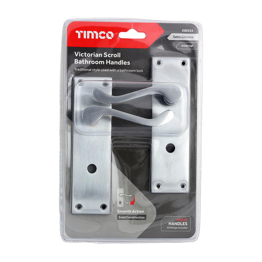 TIMCO Victorian Scroll Bathroom Handles - Satin Chrome - 151 x 42mm - Image