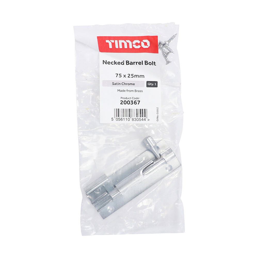 TIMCO Necked Barrel Bolt Satin Chrome - 75 x 25mm - Image