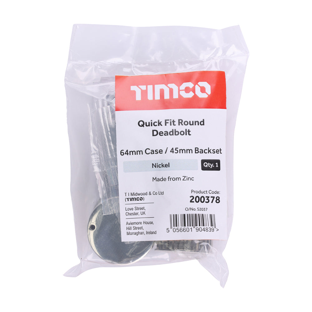 TIMCO Quick Fit Round Deadbolt - Nickel - 64 case / 45 backset - Image