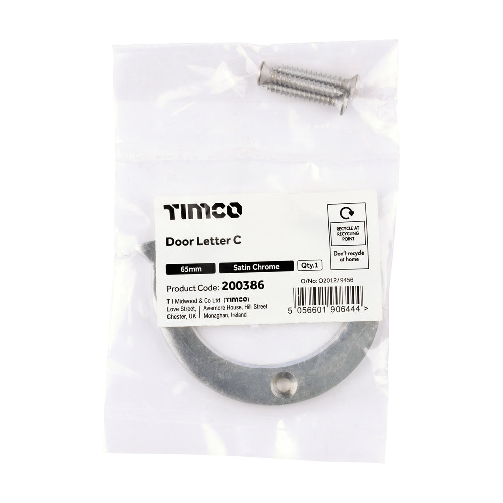 TIMCO Door Letter C - Satin Chrome - 65mm - Image