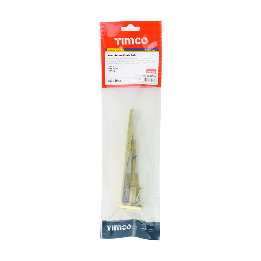 TIMCO Lever action Flush Bolt Polished Brass - 150 x 19mm - Image