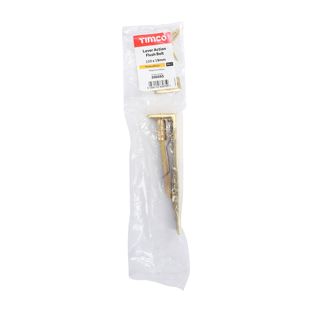 TIMCO Lever Action Flush Bolt Polished Brass - 150 x 19mm - Image