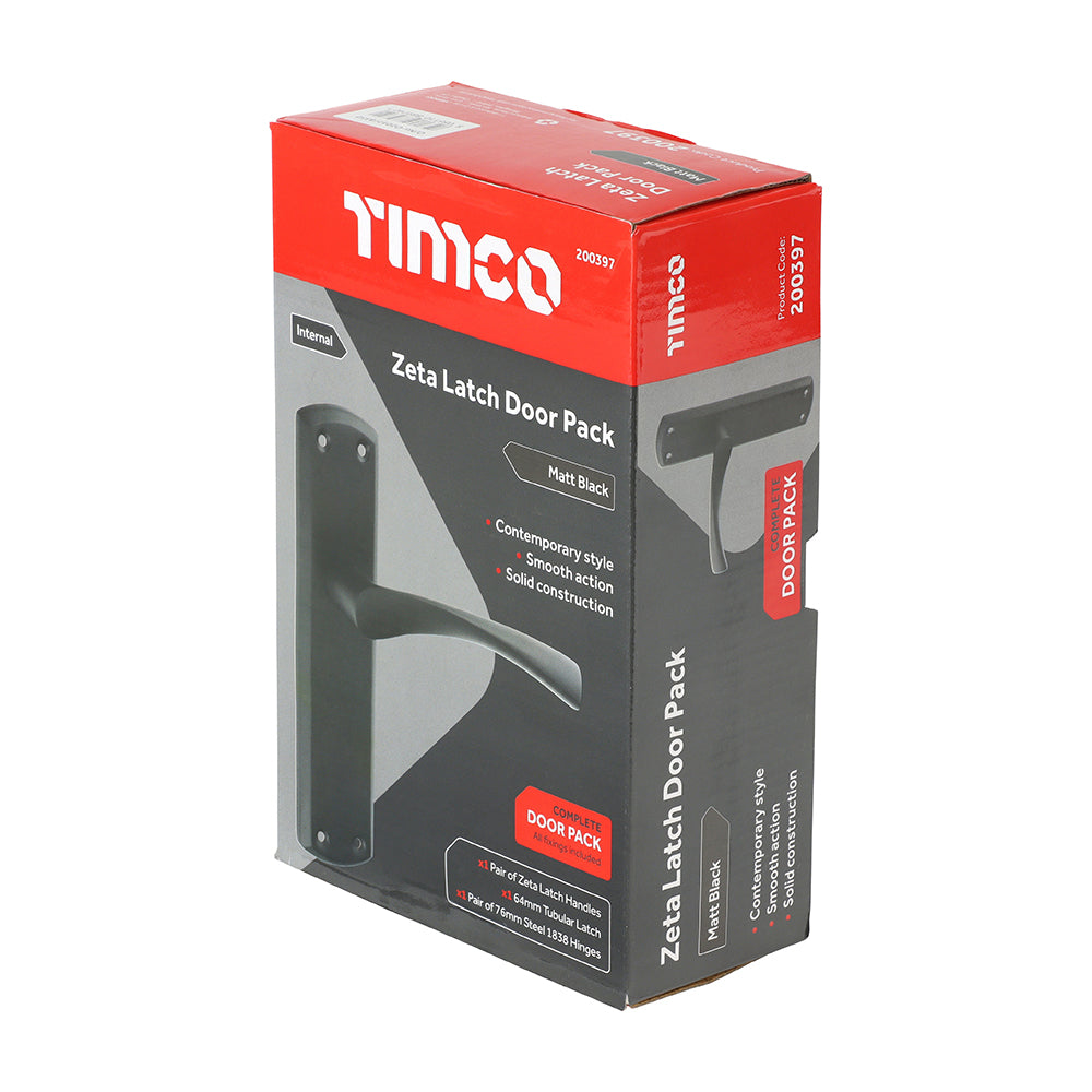 TIMCO Zeta Lever Internal Door Latch Pack - Matt Black - Mixed - Image