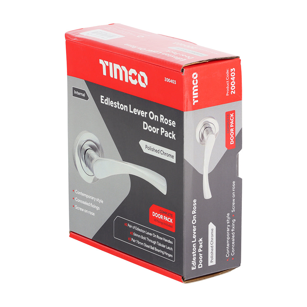 TIMCO Edleston Lever On Rose Internal Door Latch Pack - Polished Chrome - Mixed - Image