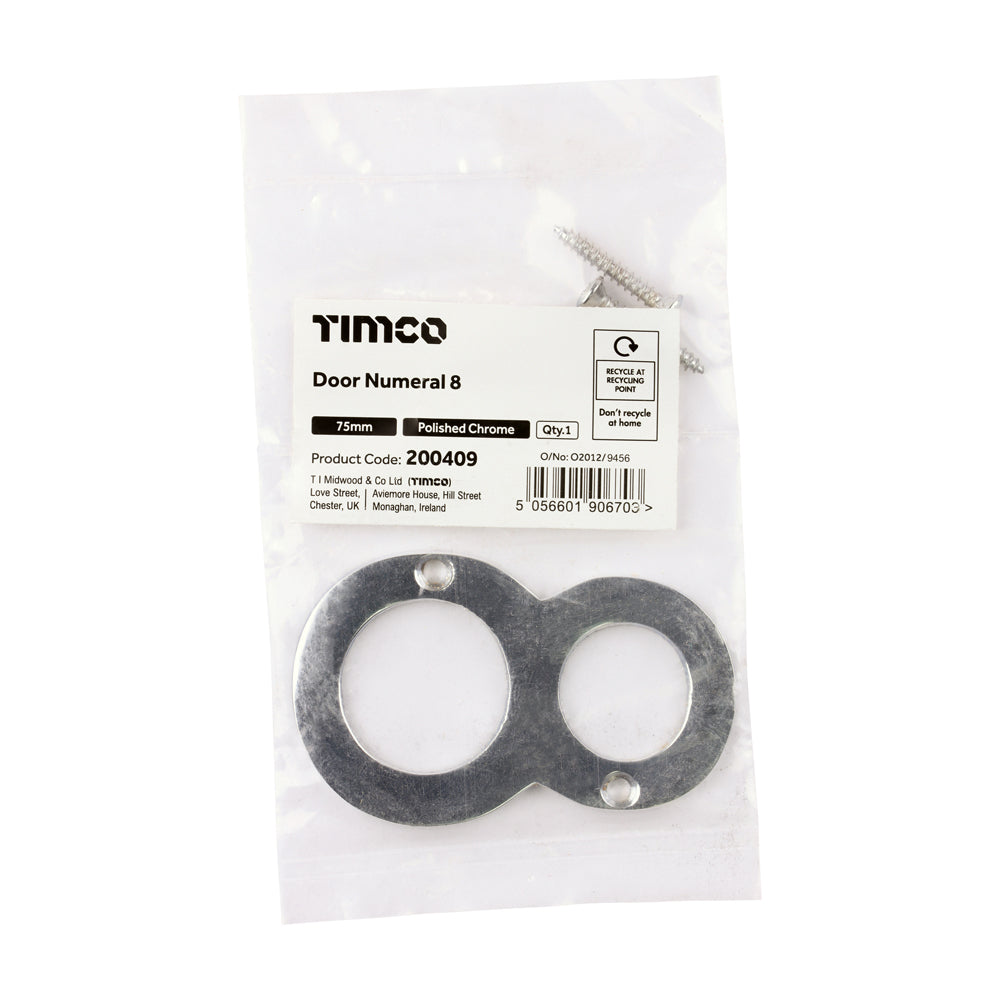 TIMCO Door Numeral 8 - Polished Chrome - 75mm - Image