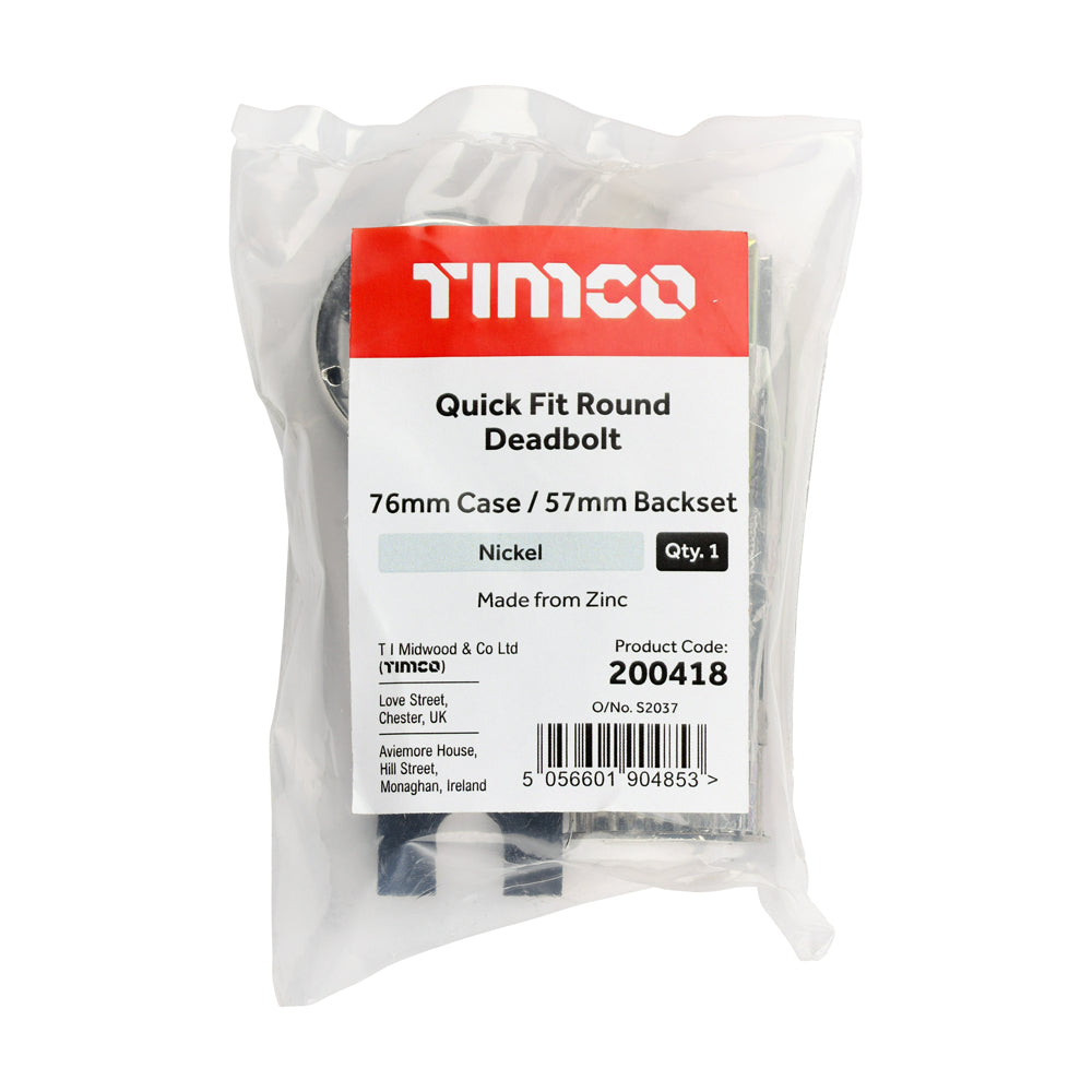 TIMCO Quick Fit Round Deadbolt - Nickel - 76 case / 57 backset - Image