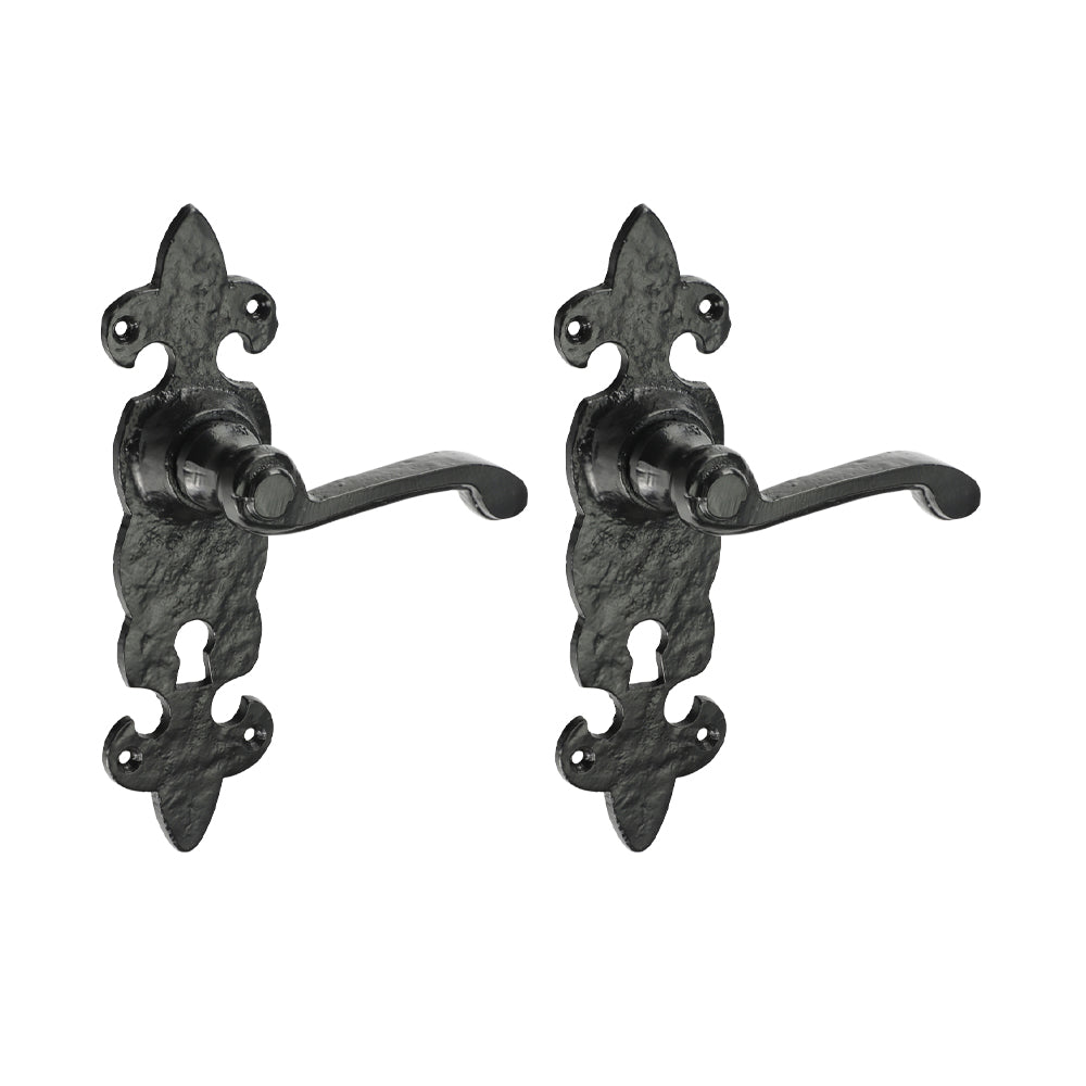 TIMCO Fleur De Lys Ornate Lever Lock Handles - Antique Black - 195 x 55 - Image