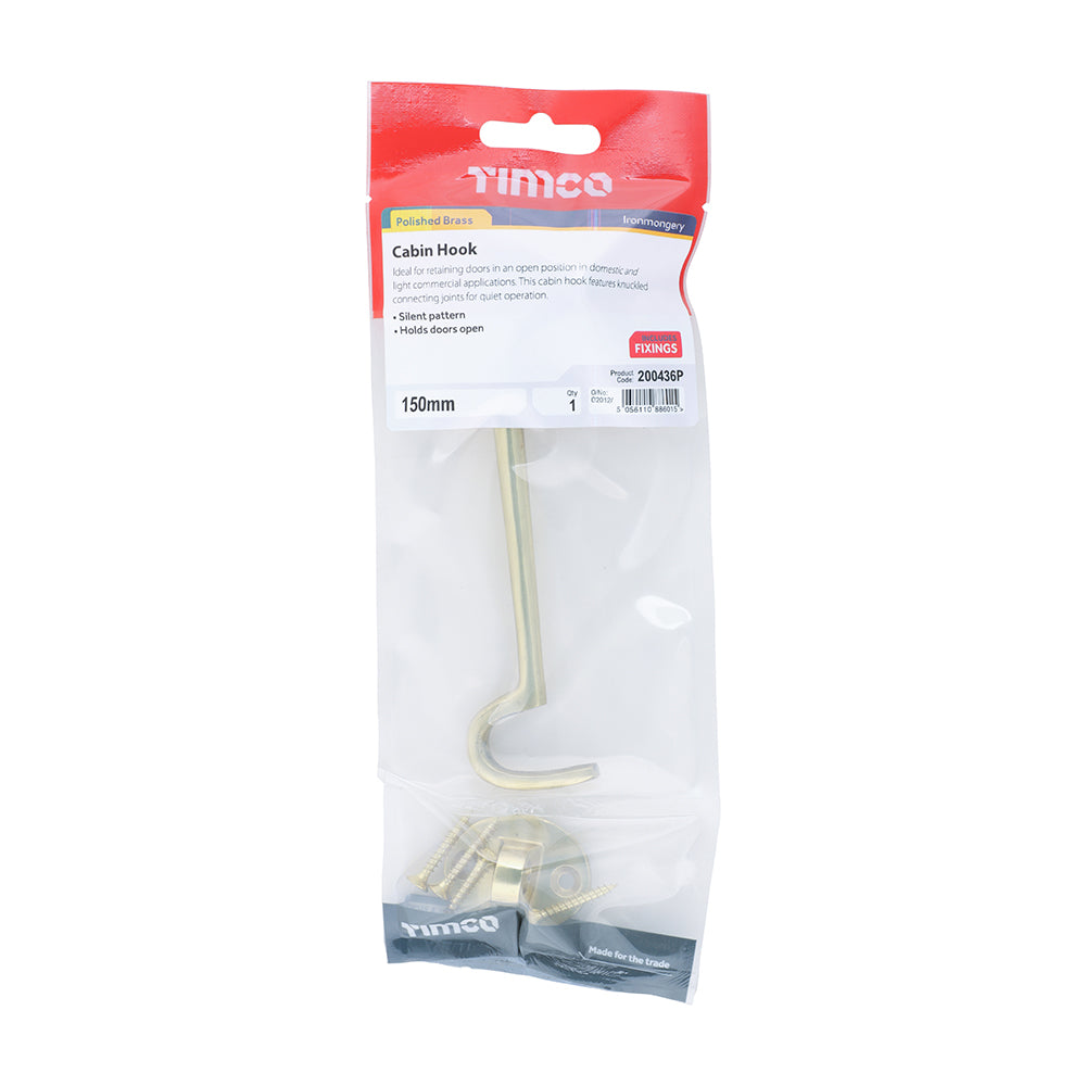 TIMCO Cabin Hook Polished Brass - 150mm - Image