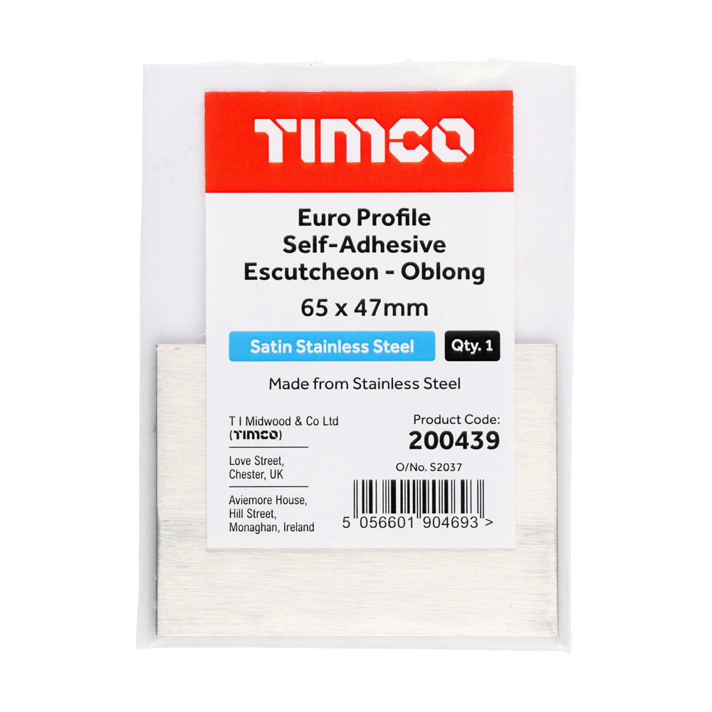 TIMCO Euro Profile Self-Adhesive Escutcheon - Oblong - Satin Stainless Steel - 65 x 47mm - Image