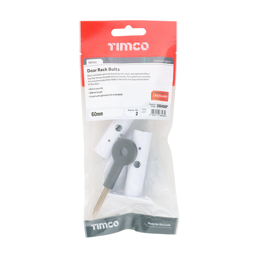 TIMCO Door Rack Bolts White - 60mm - Image