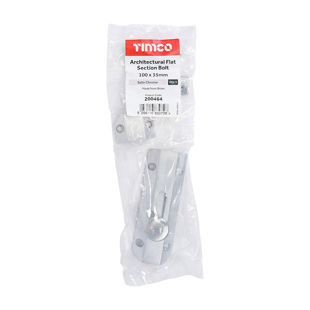 TIMCO Architectural Flat Section Bolt Satin Chrome - 100 x 35mm - Image