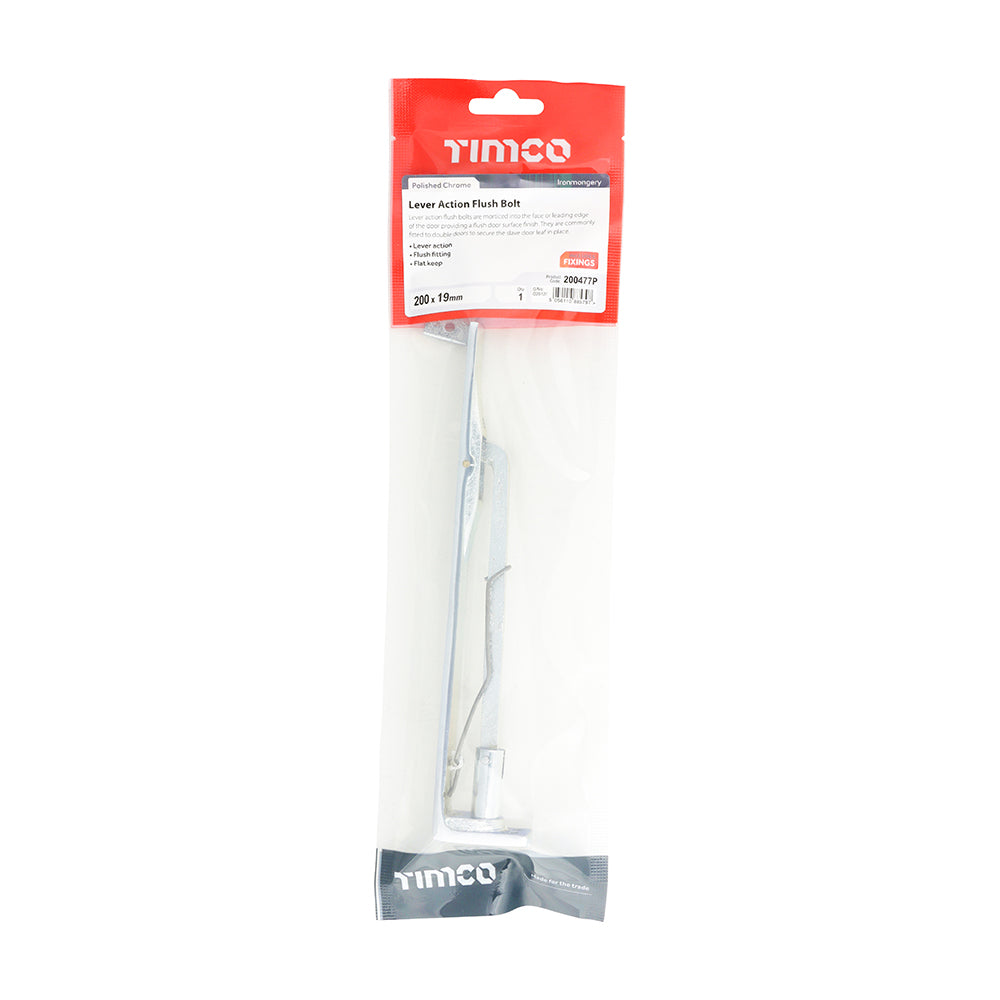 TIMCO Lever action Flush Bolt Polished Chrome - 200 x 19mm - Image