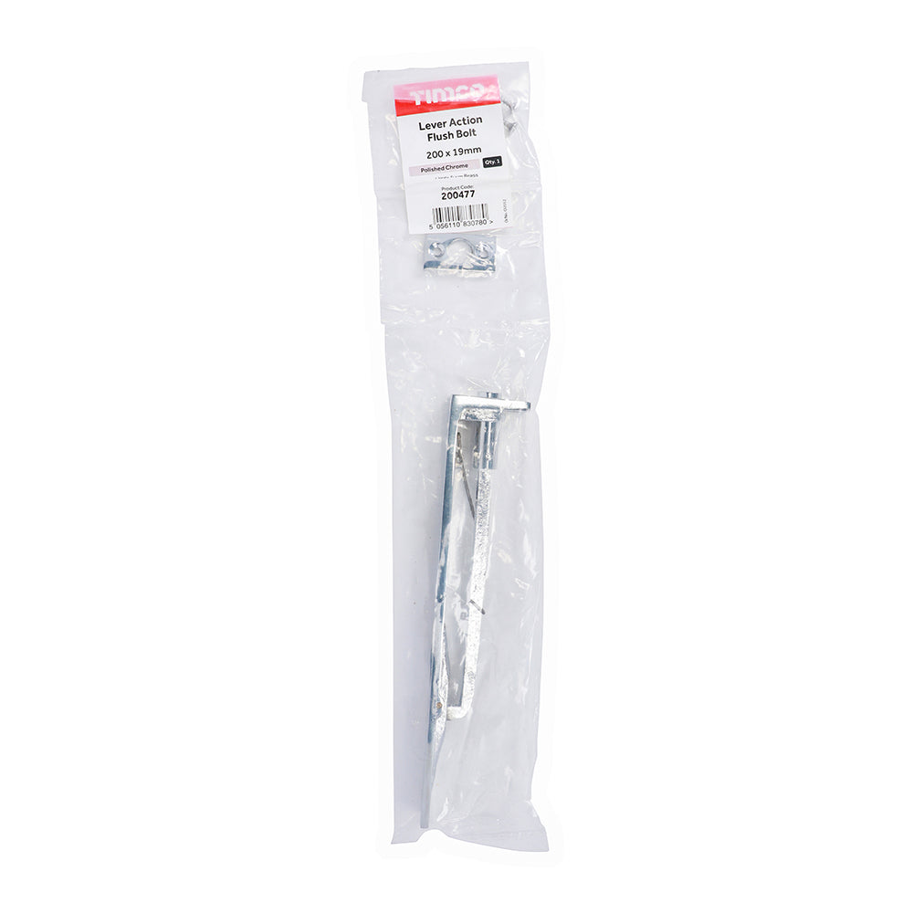 TIMCO Lever Action Flush Bolt Polished Chrome - 200 x 19mm - Image