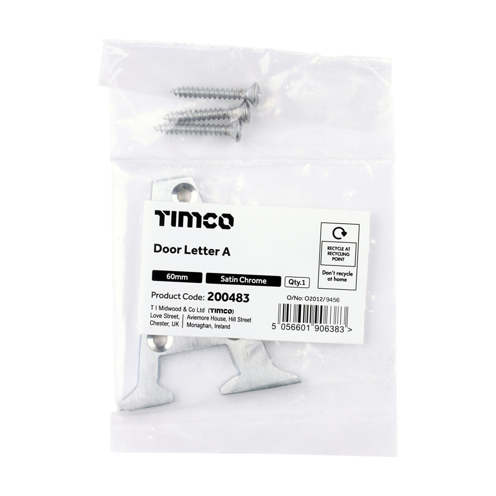 TIMCO Door Letter A - Satin Chrome - 60mm - Image