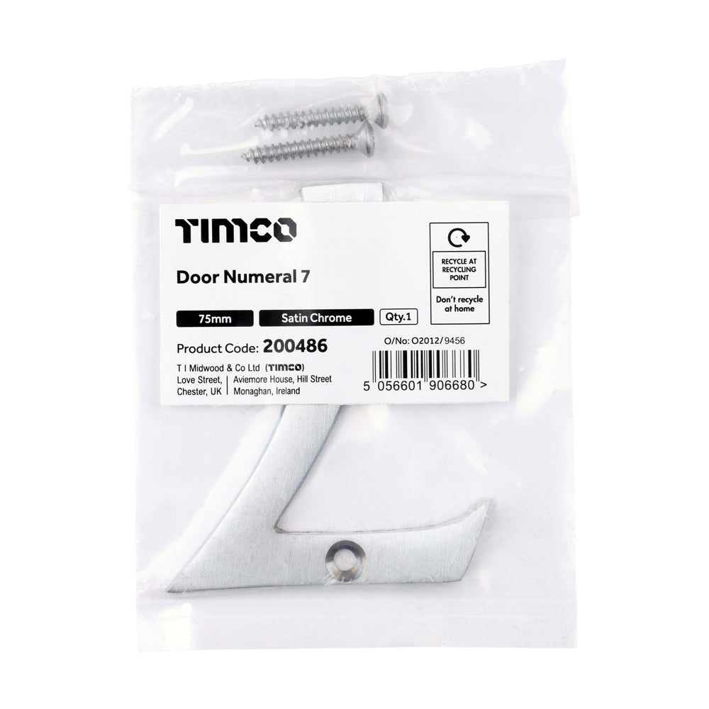 TIMCO Door Numeral 7 - Satin Chrome - 75mm - Image