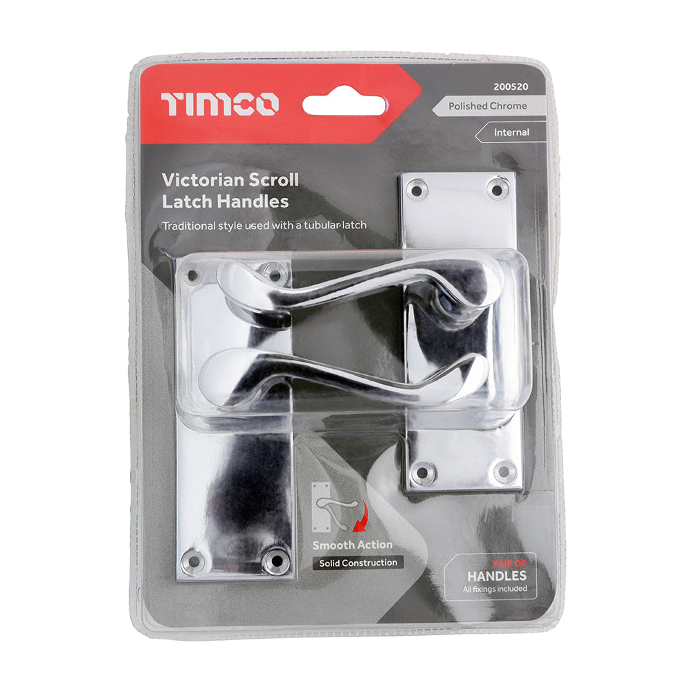TIMCO Victorian Scroll Latch Handles - Polished Chrome - 114 x 42mm - Image