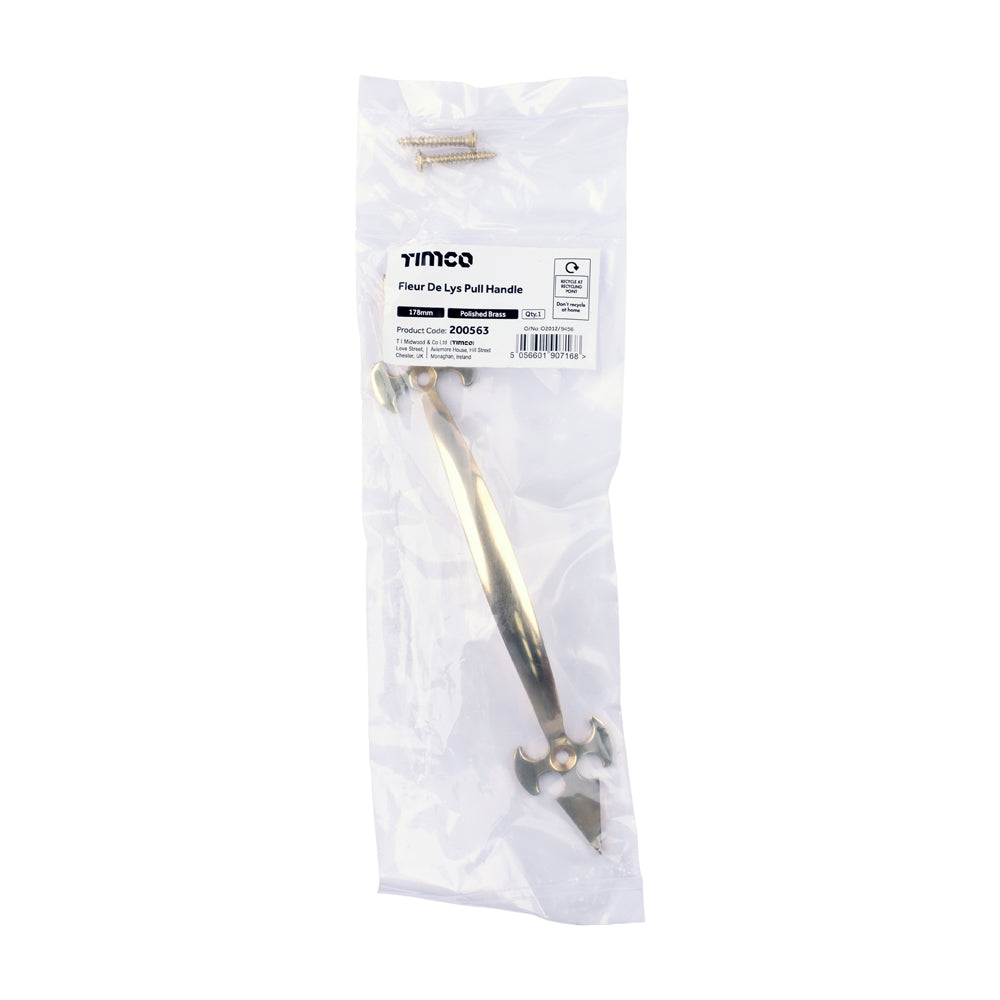 TIMCO Fleur De Lys Pull Handle - Polished Brass - 178mm - Image