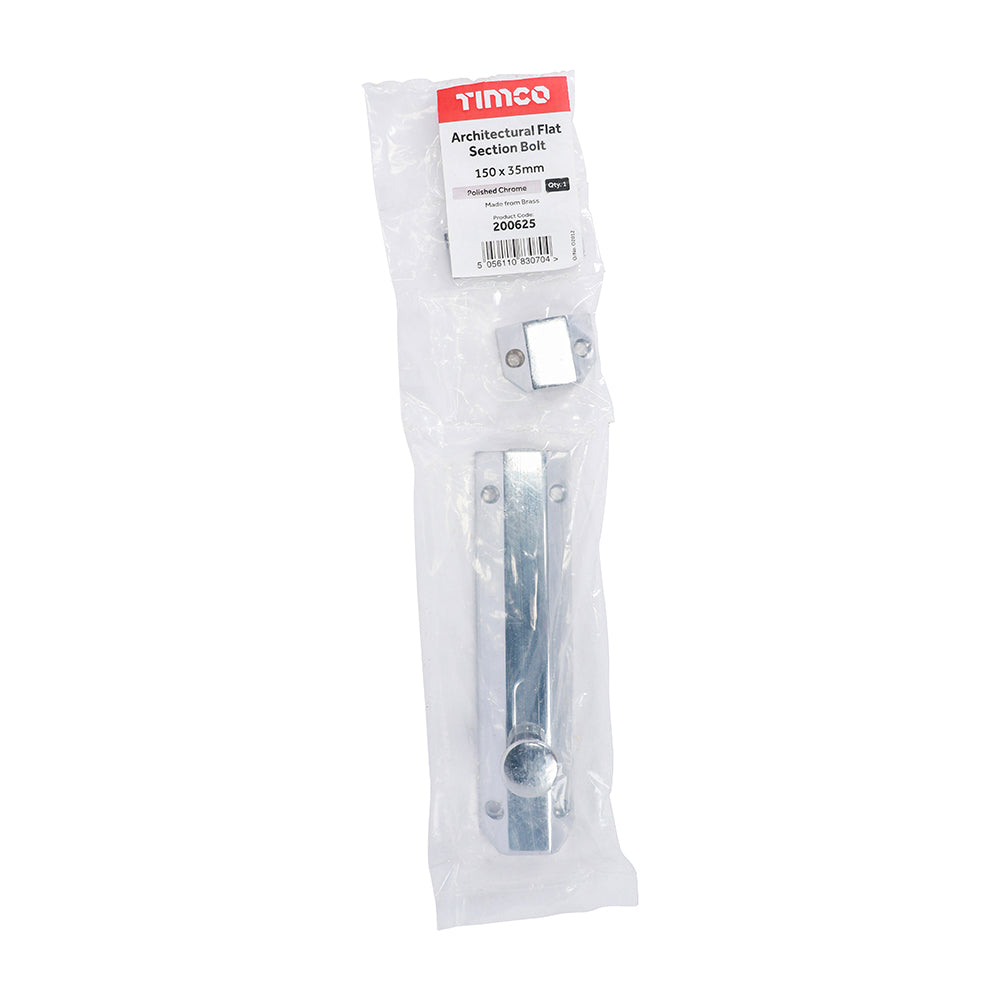 TIMCO Architectural Flat Section Bolt Polished Chrome - 150 x 35mm - Image