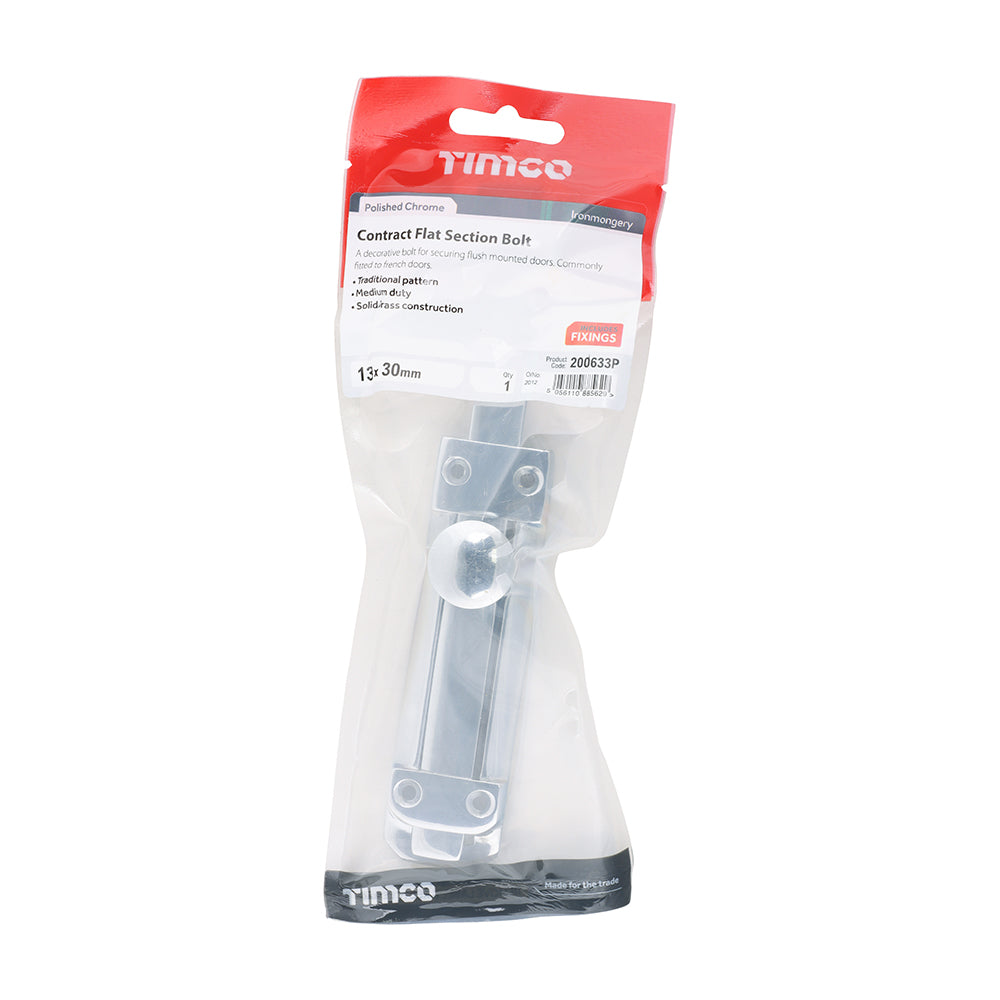TIMCO Contract Flat Section Bolt Polished Chrome - 135 x 30mm - Image