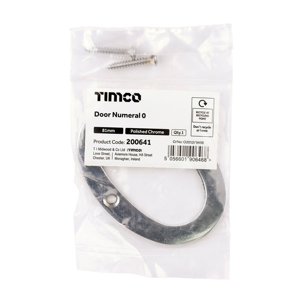 TIMCO Door Numeral 0 - Polished Chrome - 81mm - Image