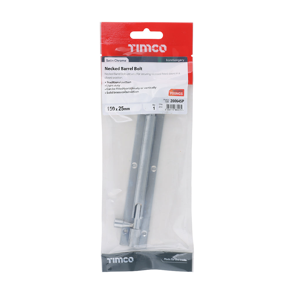 TIMCO Necked Barrel Bolt Satin Chrome - 150 x 25mm - Image