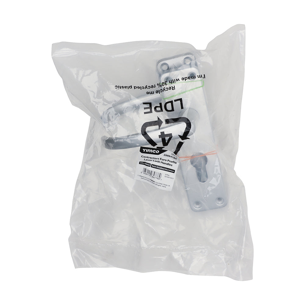 TIMCO Contractors Euro Profile Lever Lock Handles - Satin Anodised Aluminium - 155 x 40 - Image