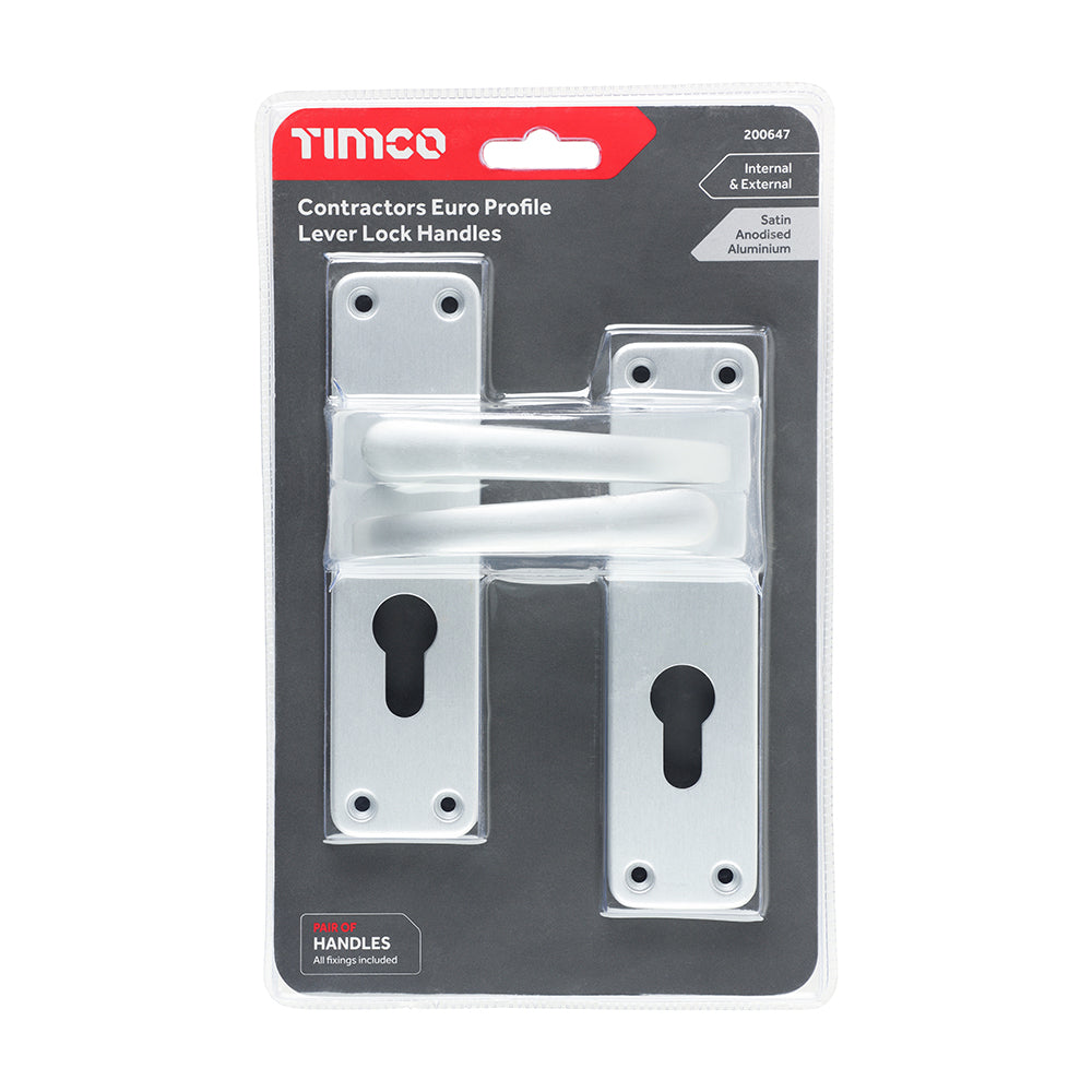 TIMCO Contractors Euro Profile Lever Lock Handles - Satin Anodised Aluminium - 155 x 40 - Image
