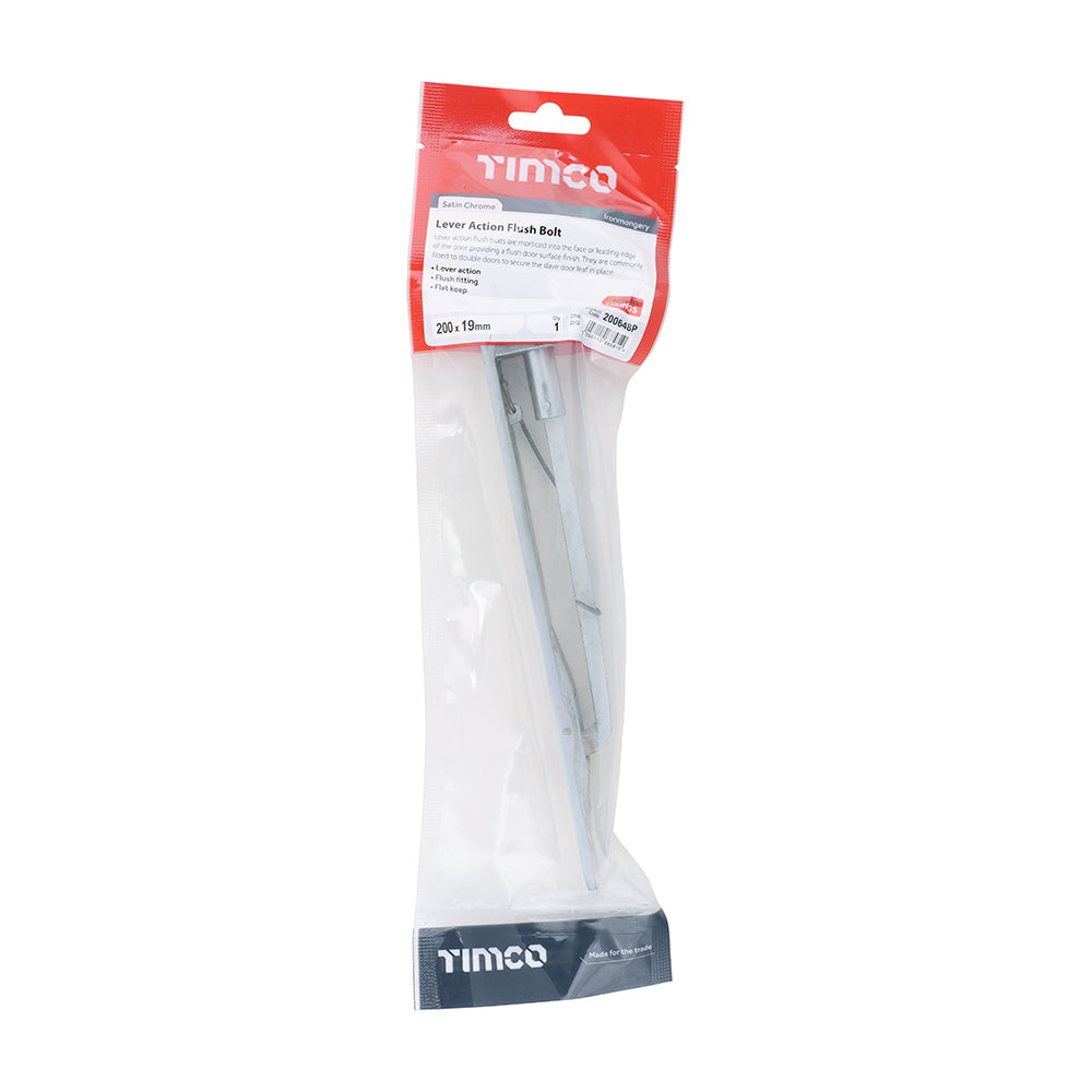 TIMCO Lever action Flush Bolt Satin Chrome - 200 x 19mm - Image