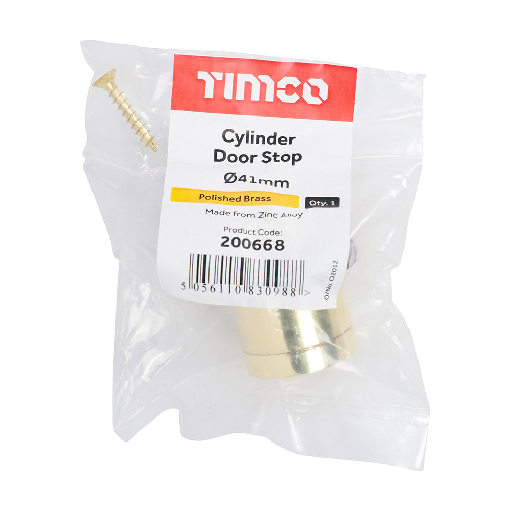 TIMCO Cylinder Door Stop Polished Brass - 41mm - Image