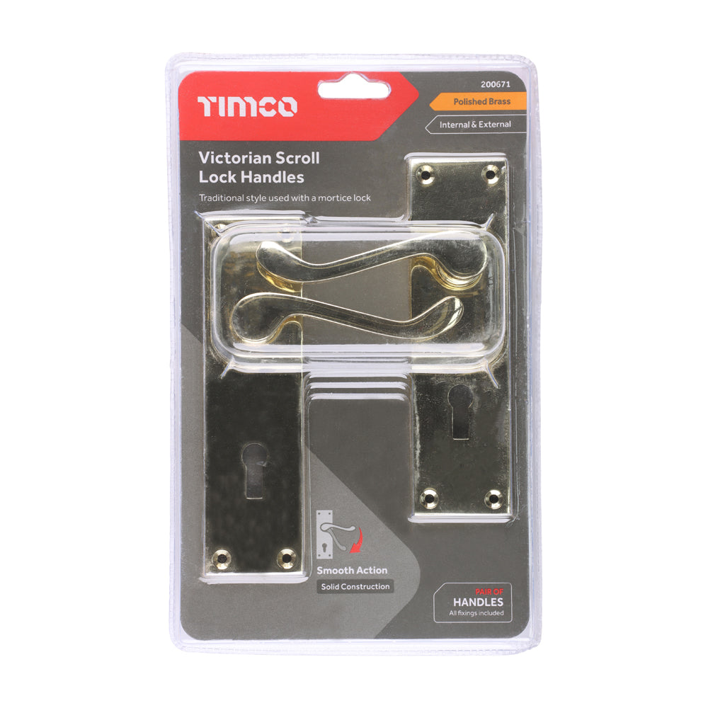 TIMCO Victorian Scroll Lock Handles - Polished Brass - 152 x 42 - Image