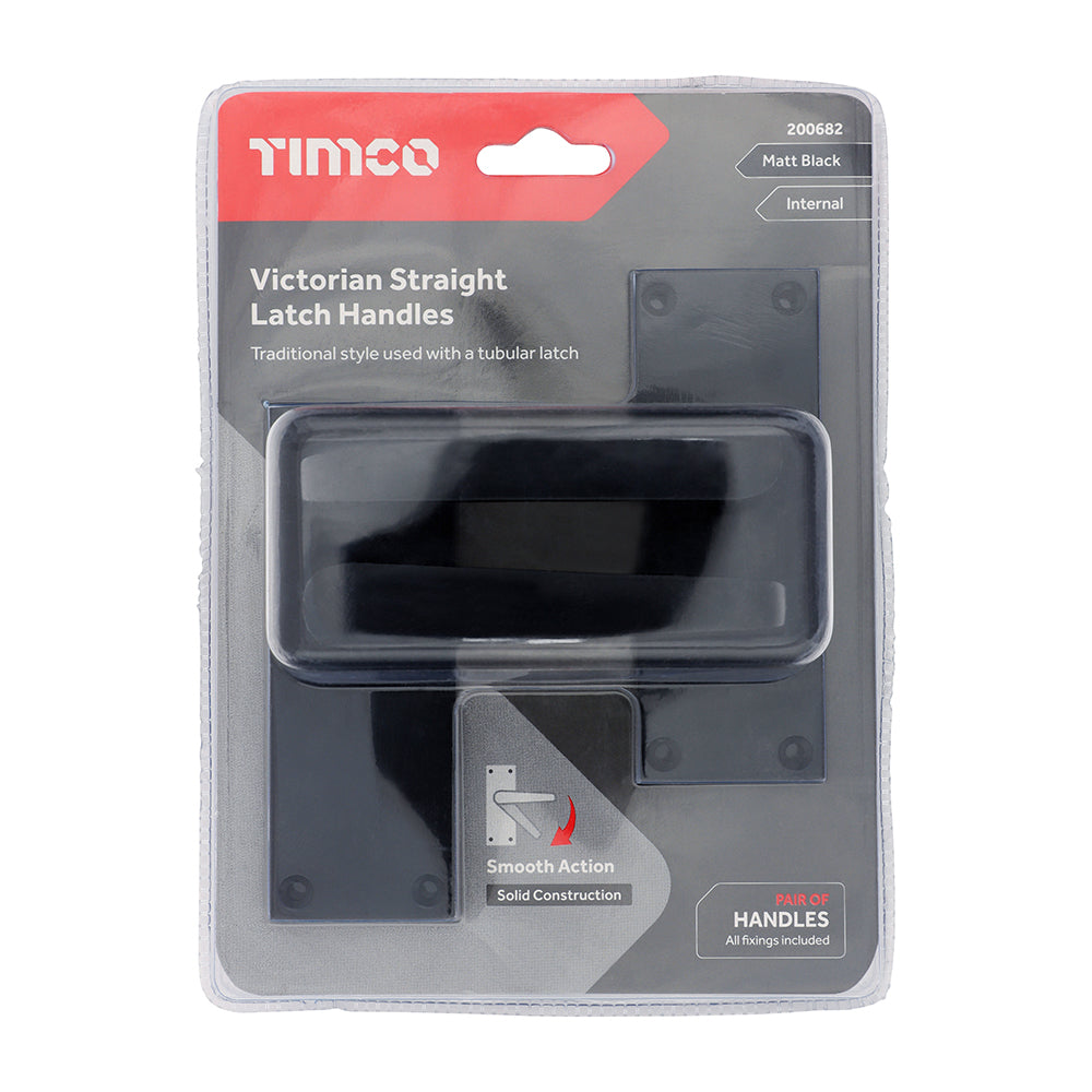 TIMCO Victorian Straight Latch Handles - Matt Black - 114 x 42mm - Image