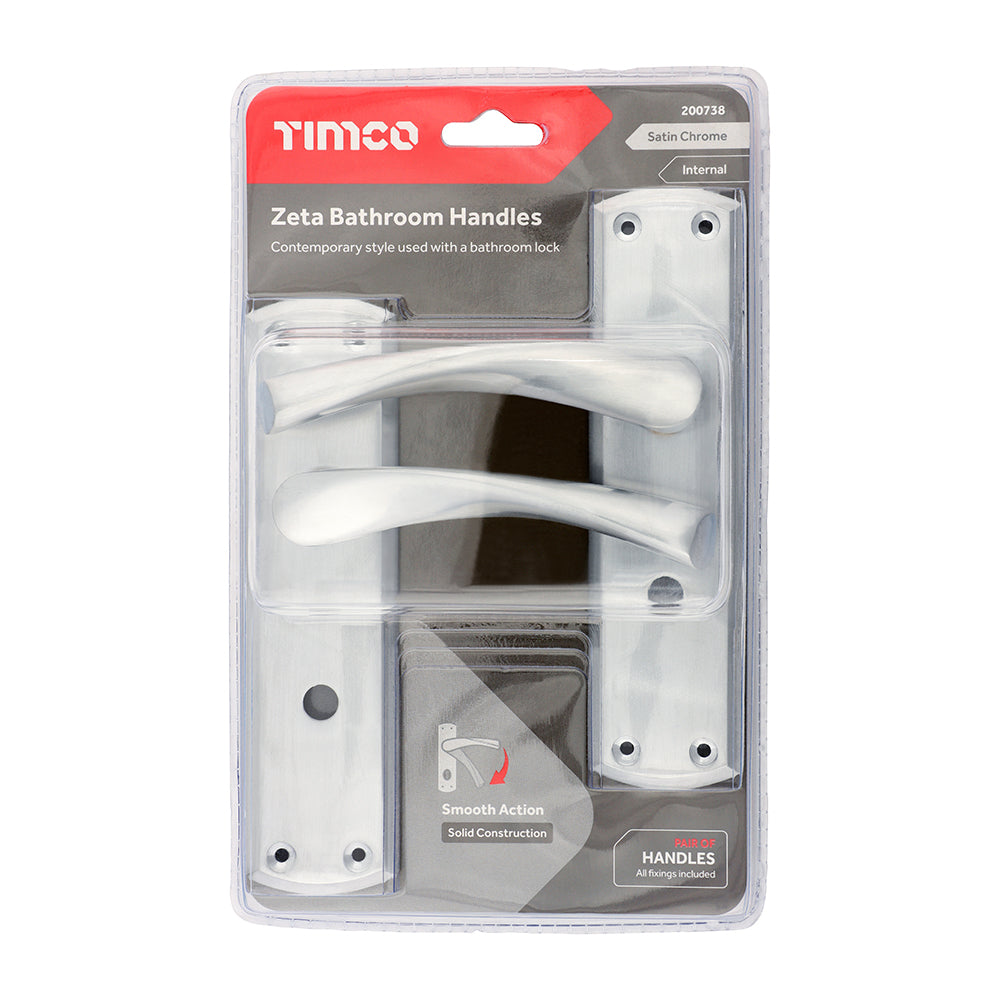 TIMCO Zeta Bathroom Handles - Satin Chrome - 175 x 45mm - Image