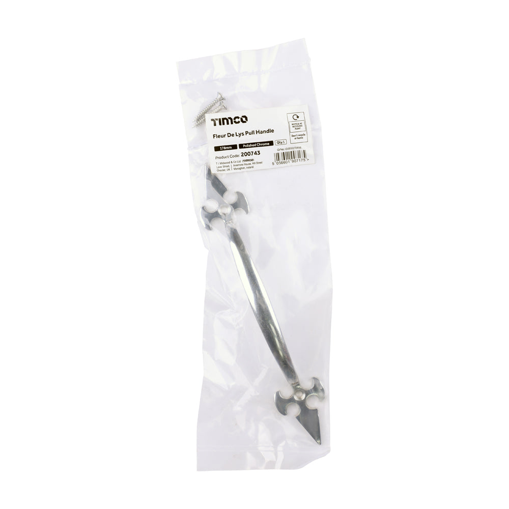 TIMCO Fleur De Lys Pull Handle - Polished Chrome - 178mm - Image