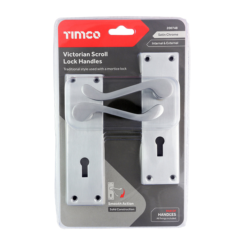 TIMCO Victorian Scroll Lock Handles - Satin Chrome - 151 x 42mm - Image