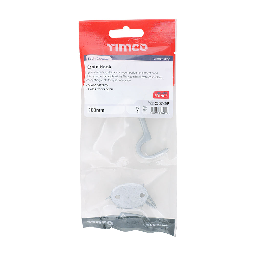 TIMCO Cabin Hook Satin Chrome - 100mm - Image