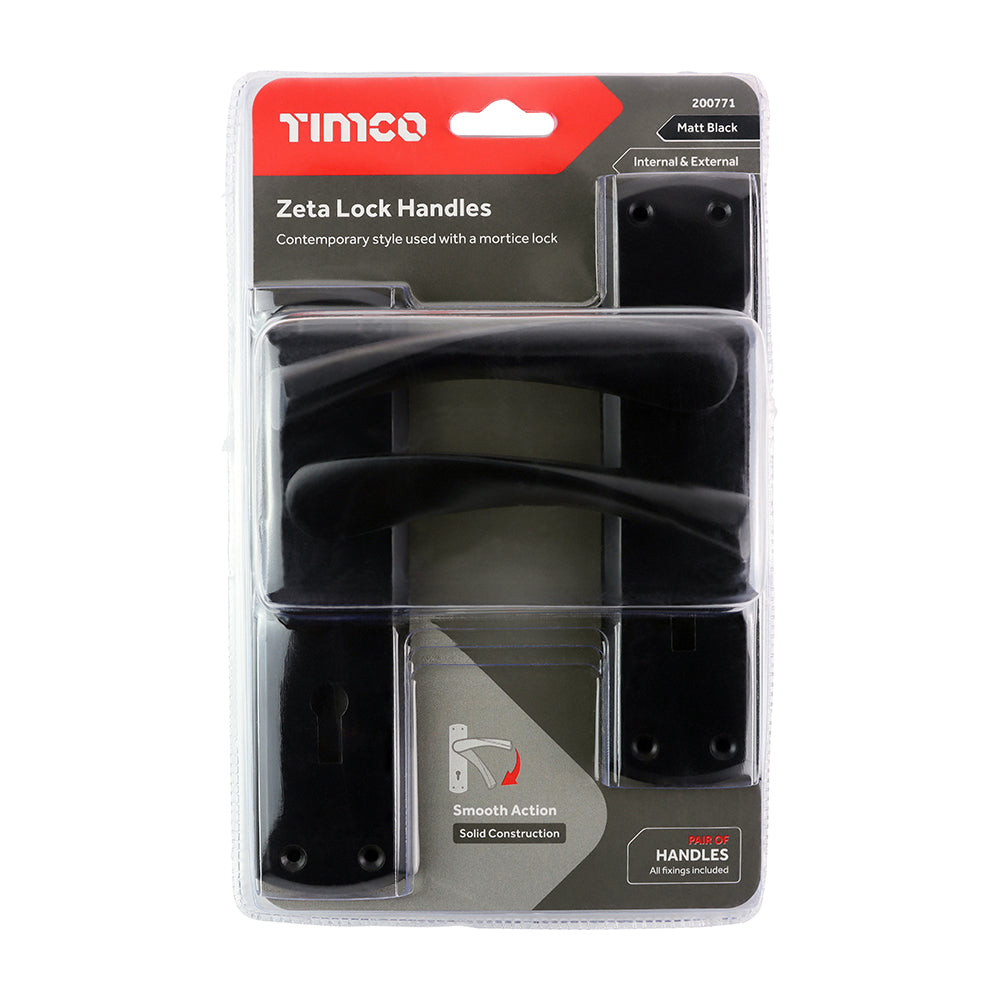 TIMCO Zeta Latch Handles - Matt Black - 175 x 45mm - Image
