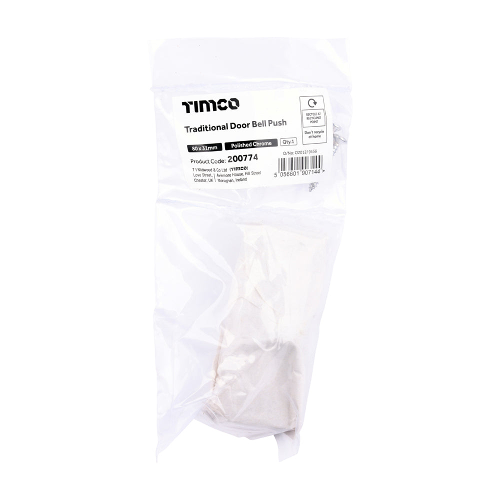 TIMCO Traditional Door Bell Push - Polished Chrome - 80 x 31mm - Image