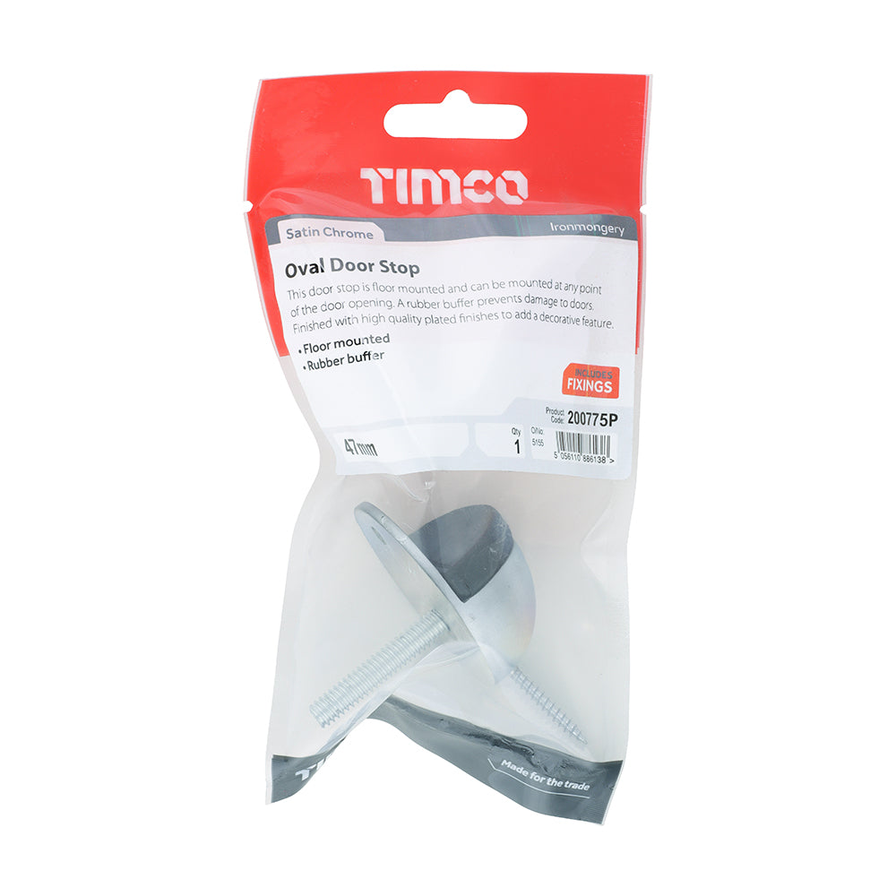 TIMCO Oval Door Stop Satin Chrome - 47mm - Image