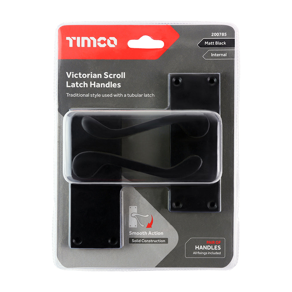 TIMCO Victorian Scroll Latch Handles - Matt Black - 114 x 42mm - Image