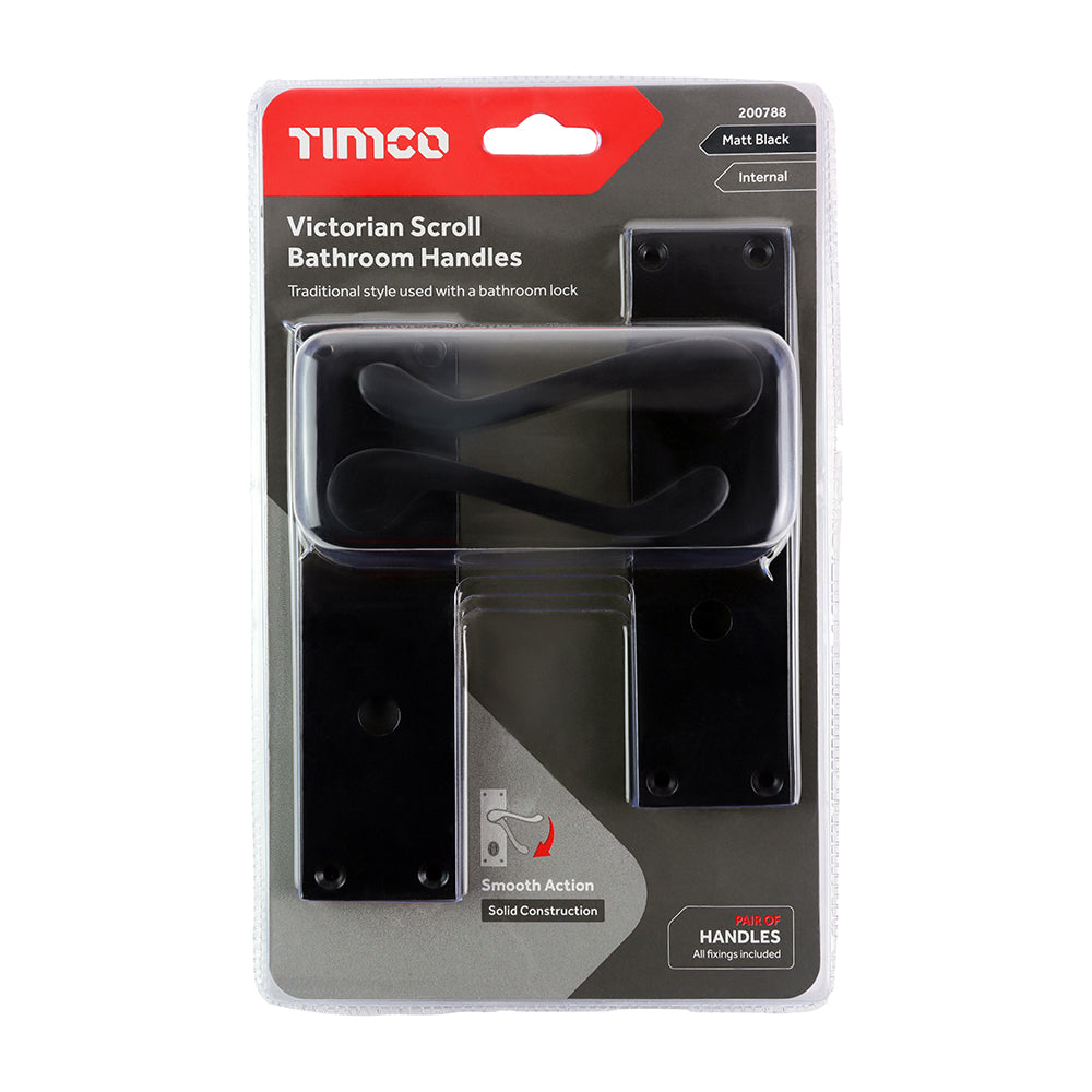 TIMCO Victorian Scroll Bathroom Handles - Matt Black - 151 x 42mm - Image
