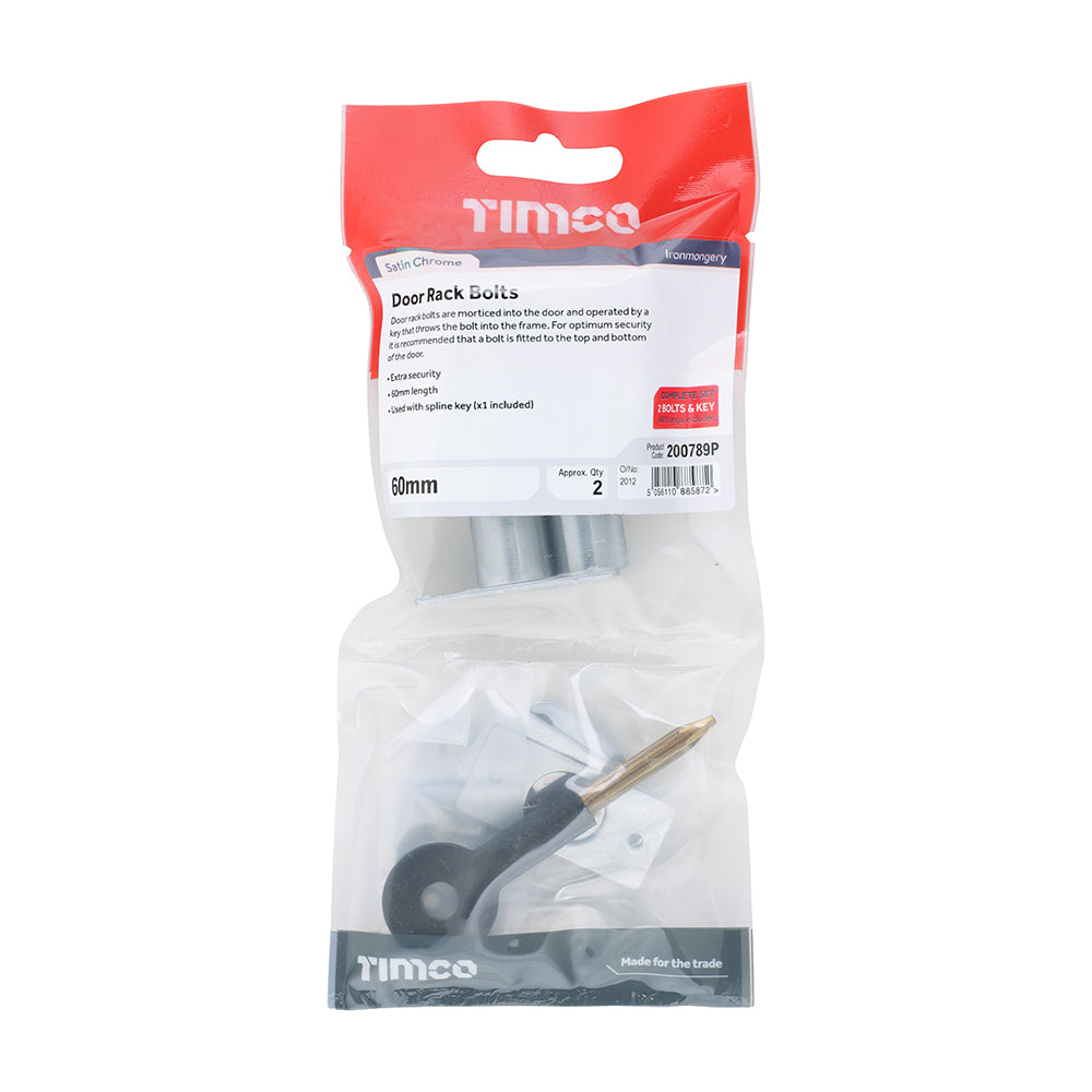 TIMCO Door Rack Bolts Satin Chrome - 60mm - Image